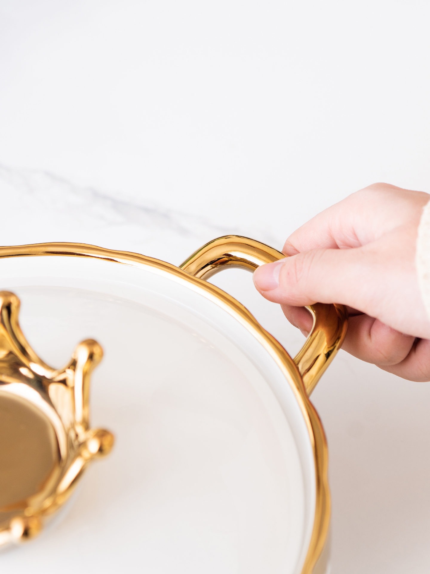 出口创意家用餐具镀金汤锅带盖高档轻奢双耳陶瓷汤锅套装带铁架详情12