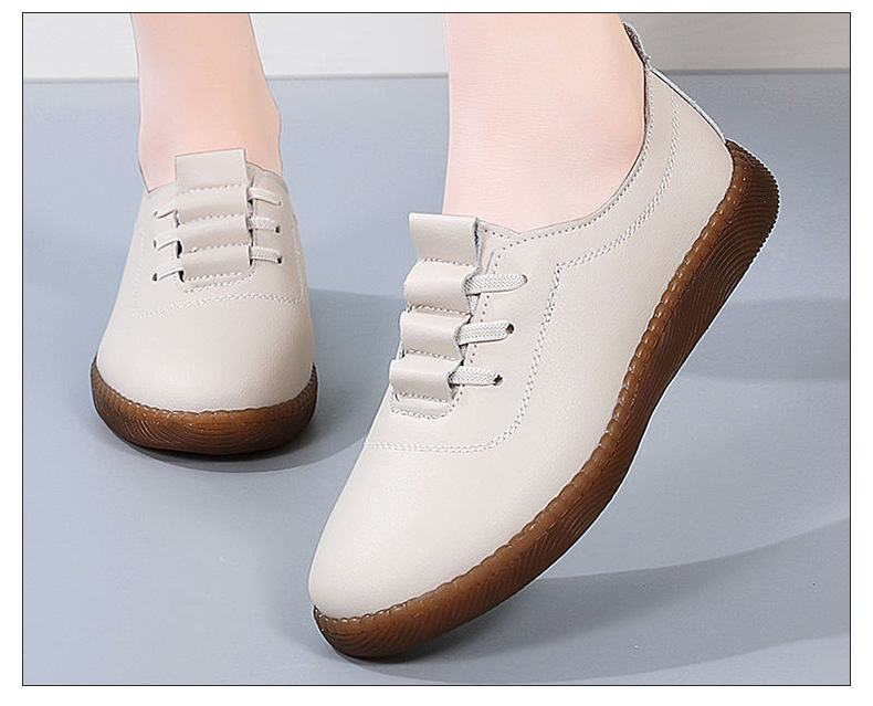 软皮女鞋平底单鞋牛筋软底休闲妈妈鞋豆豆鞋一脚蹬懒人鞋子批发详情7