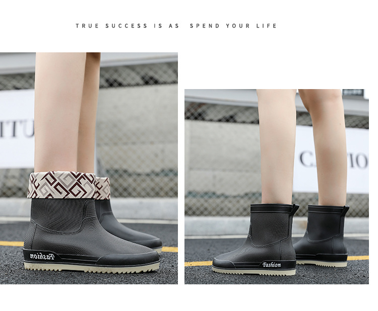 日系新款雨靴女士款短靴户外雨鞋厚底成人时尚款网红防滑加绒水鞋详情16