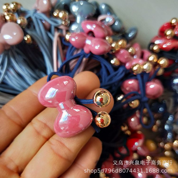 Yiwu premium leather band hair rope, bow, Korean-style colored hair rope, one or two yuan wholesale supply pic 2