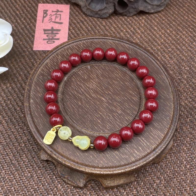 新款108颗紫金朱砂男女手串朱砂貔貅平安扣葫芦配饰文玩手链批发详情3