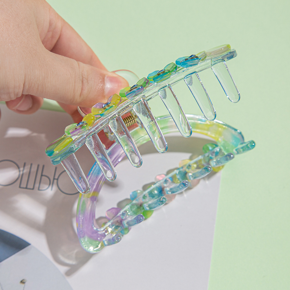 9cm medium-sized clipper flower hair clipper, three-leaf flower headwear, a new trendy diamond-encrusted hair clipper, iridesy acrylic clip pic 21