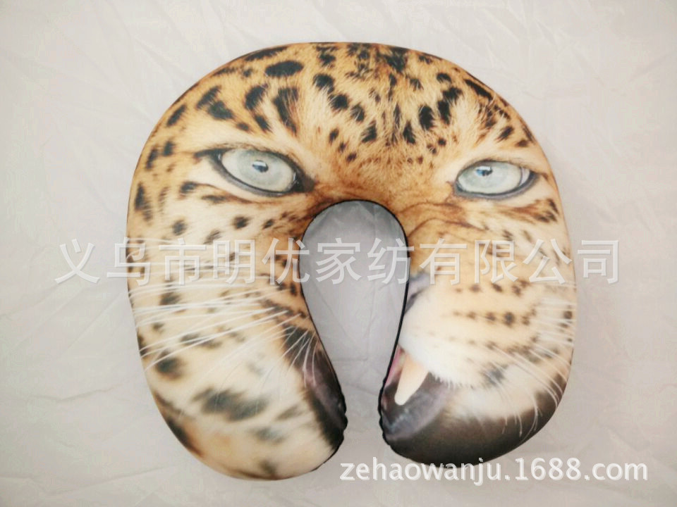 3D printed foam particle animal head leopard print U-shaped neck pillow, foam particle neck pillow, car neck pillow manufacturer wholesale pic 6