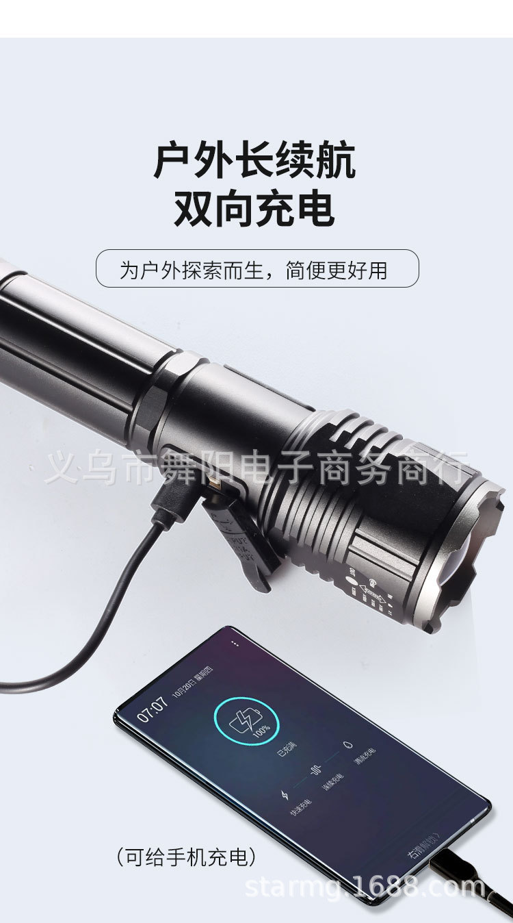 Новый белый лазер с ультраярким зумом, тактический фонарь USB, заряжающий наружный осветительный фонарь COB pic 15