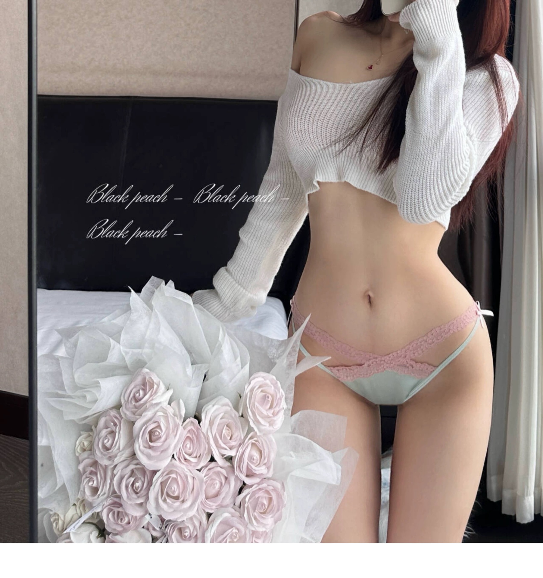 「纯烧感」纯欲性感玫粉色辣妹蕾丝边蝴蝶结性感缎面内裤女详情11