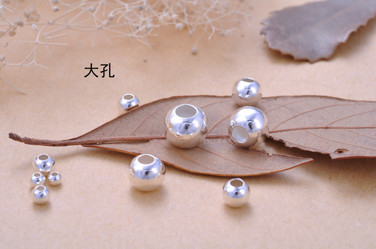 DIY positioning beads, positioning beads, silver beads, loose beads, round beads and smooth beads accessories of 925 sterling silver handmade bracelet rope pic 4