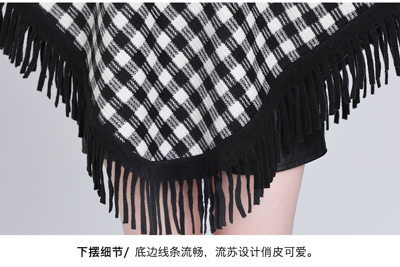 欧韩秋冬新款格子宽松流苏套头针织衫女斗篷披肩0991#详情28