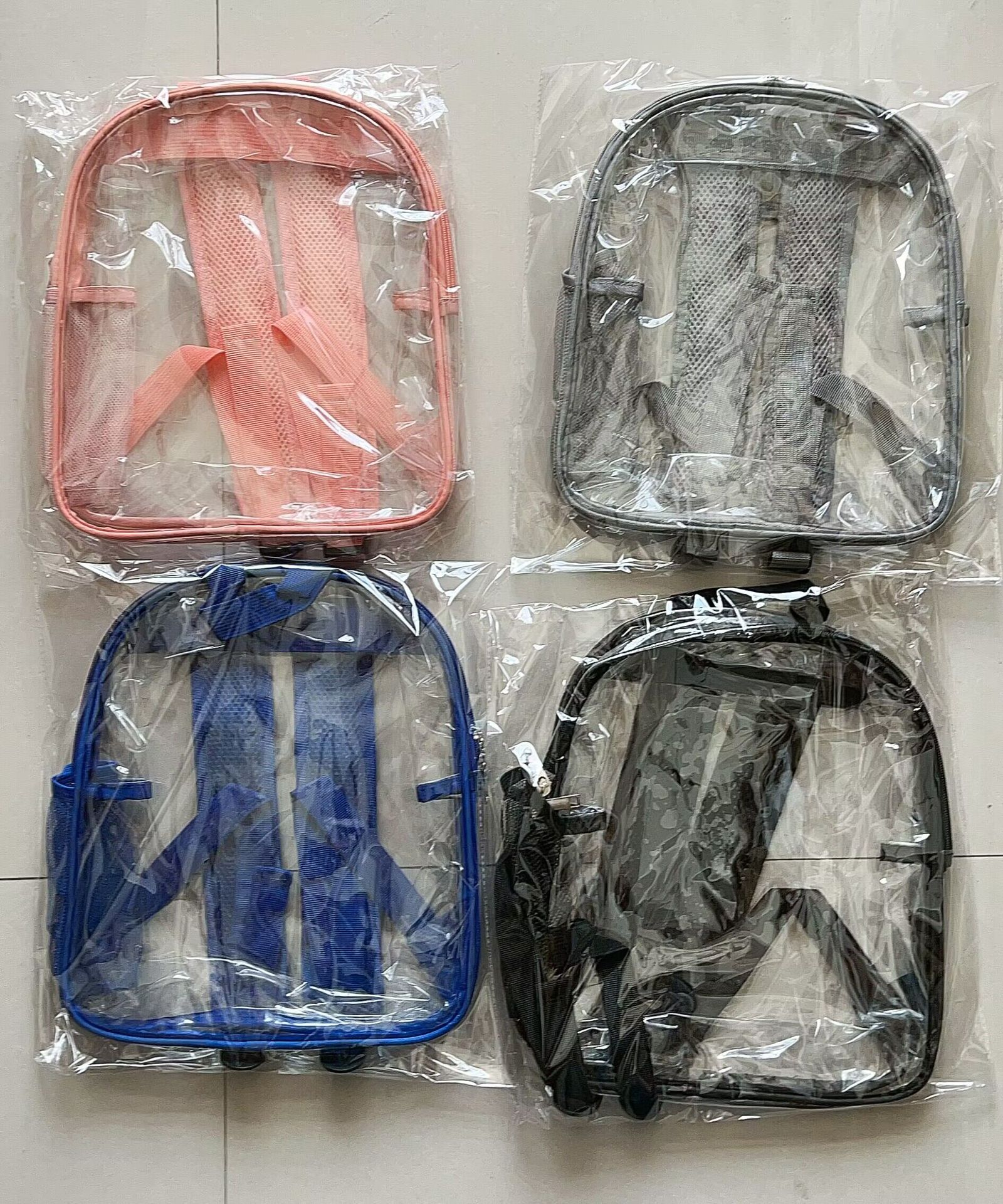 新款可LOGO透明双肩包 可视学生书包功能户外背包多防水pvc收纳包详情2
