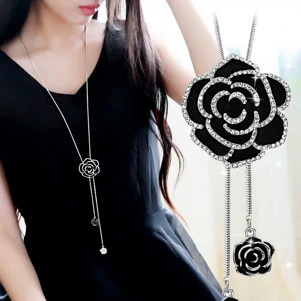 Korean-style fashionable and versatile sweater chain long necklace, with a unique and elegant style and a high-end feel. Blue crystal flower tassel decoration pic 1