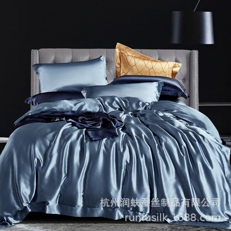 Heavyweight 25mm 100% mulberry silk bedding, wedding silk four-piece set, silk quilt cover and bed sheet pic 15