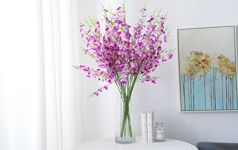 黄色5叉跳舞兰人造仿真花束假花文心兰 客厅婚庆装饰绢花蝴蝶兰详情23