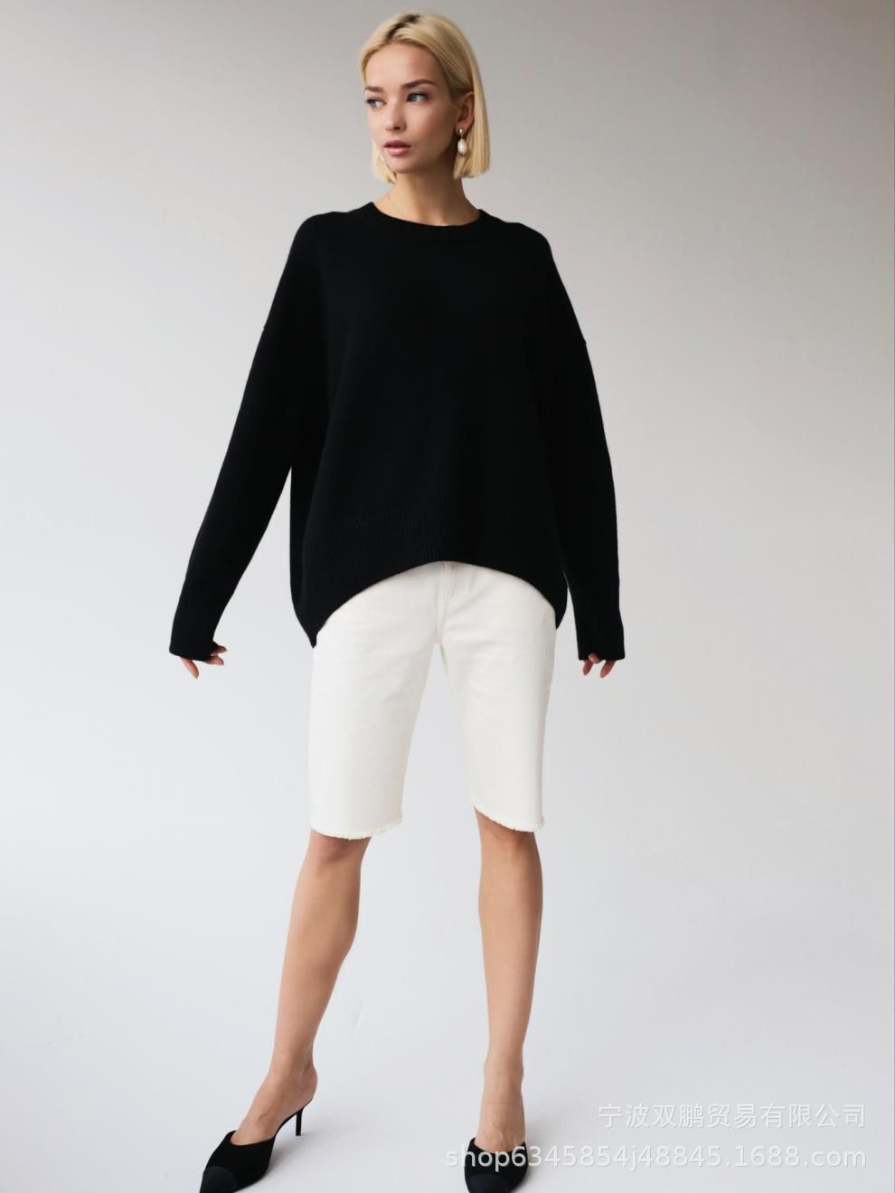秋冬跨境俄罗斯爆款女装针织衫圆领纯色宽松毛衣欧美详情31
