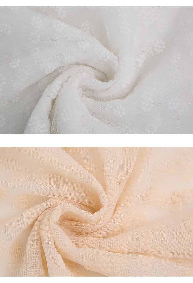 Small eight-petal flower Internet celebrity three-dimensional flocking knitted polyester mesh fabric in stock, wedding dress and veil fabric pic 7