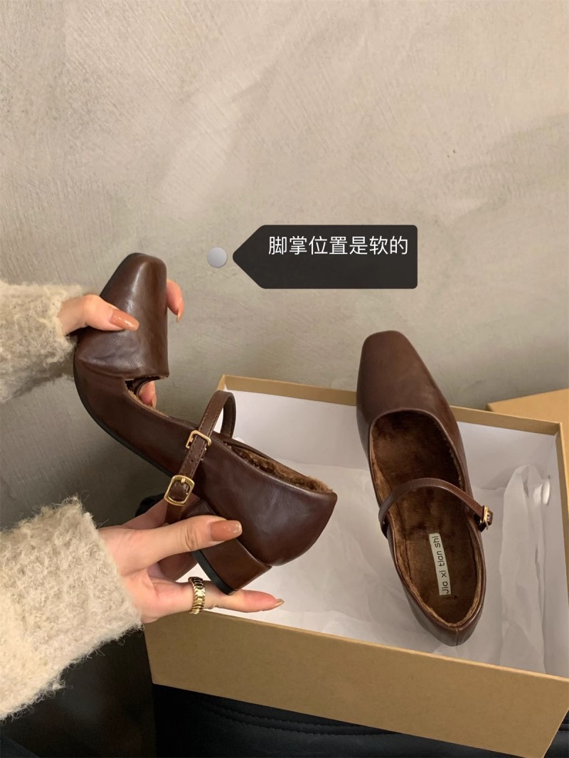 复古气质女士浅口单鞋女2024新款冬季加绒法式晚晚风粗跟玛丽珍鞋详情3