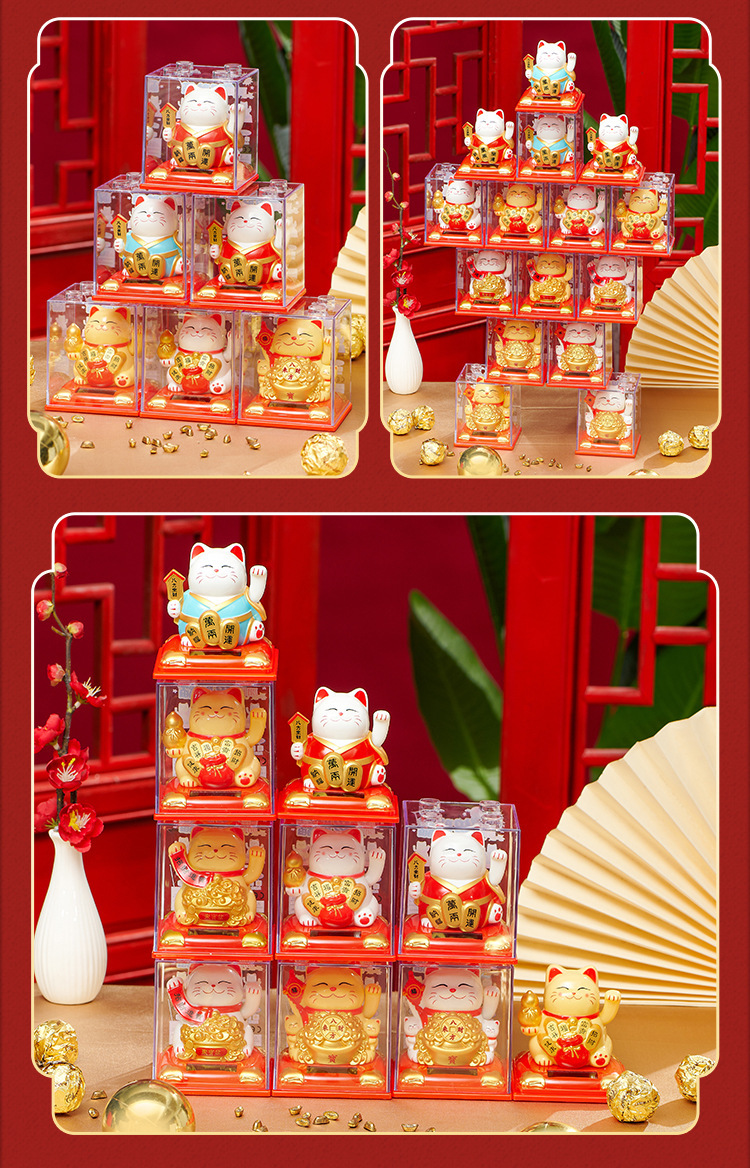 新款招财猫摆件批发太阳能自动摇手汽车装饰摆件蛋糕装饰创意礼品详情6