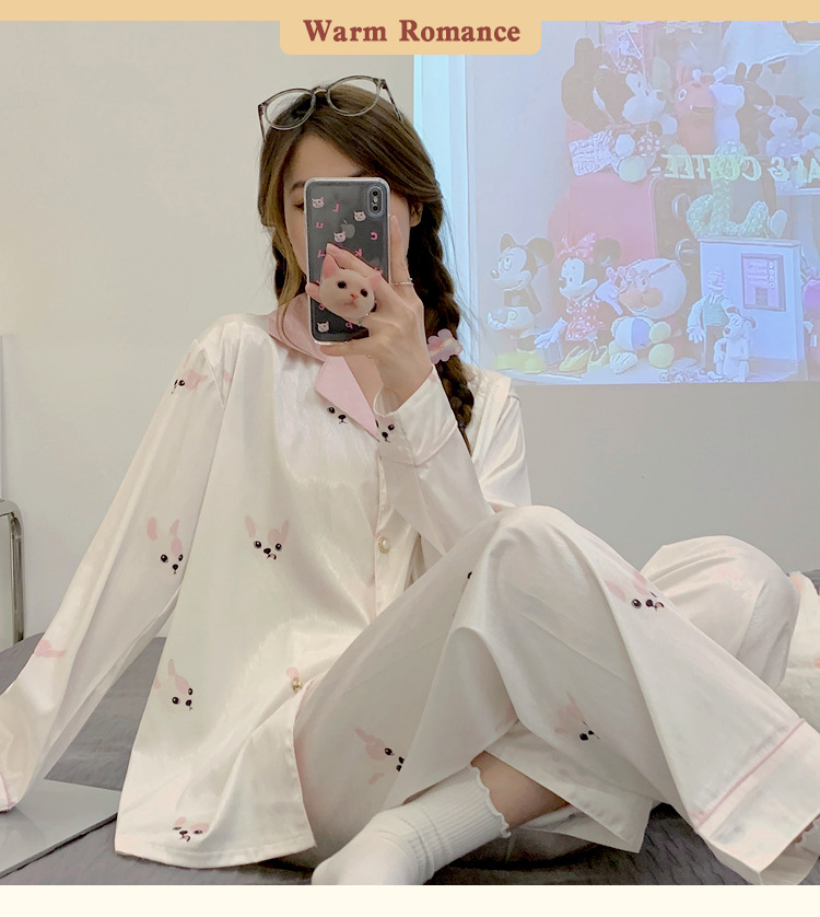 Pure Desire High-end simple long-sleeved pajamas for women Spring and Autumn 2023 new large-sized home wear set that can be worn outside pic 8