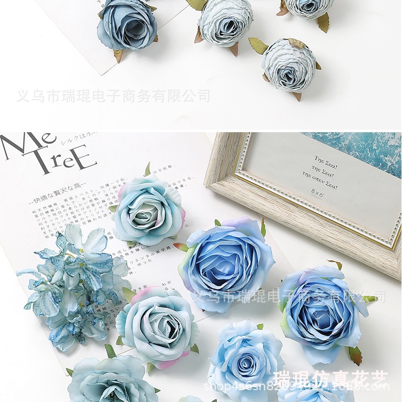 Blue artificial flowers, artificial flowers, silk flowers, roses, hydrangeas, peony flower heads, diy handcrafted materials, wedding decorations pic 8