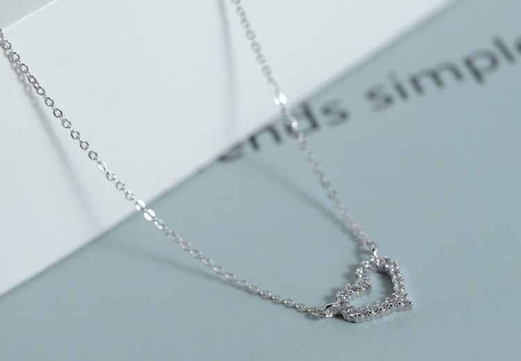 镶钻五角星亮面爱心双层项链女韩国925纯银锁骨链颈链7816Y详情12