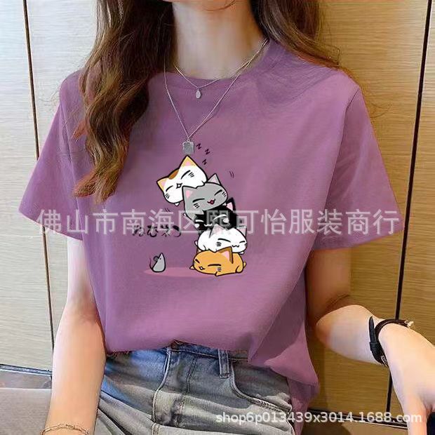 Cheap street stall clothing wholesale, summer short-sleeved T-shirts for women, cotton letter printed Korean version, Instagram trend pic 9