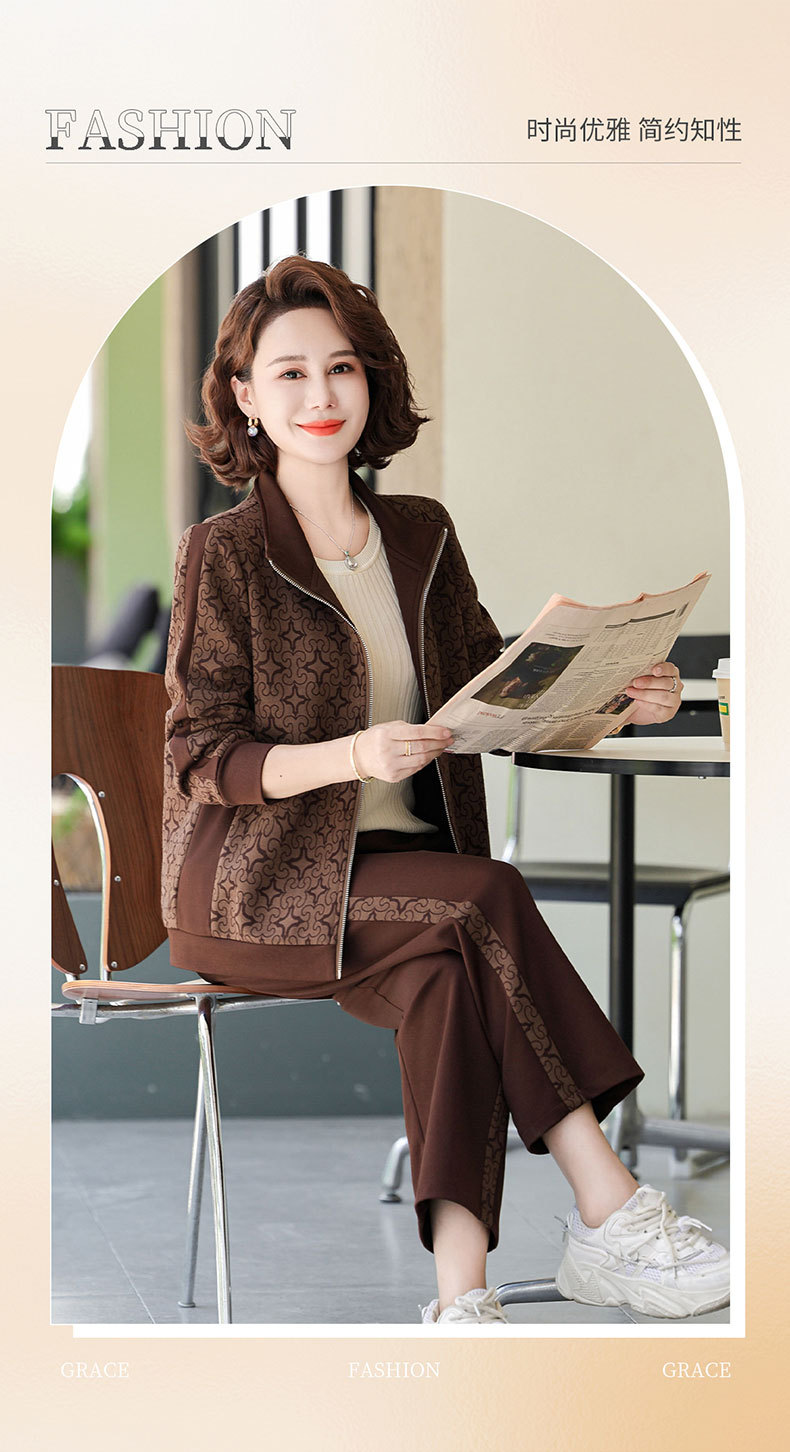 Madre de edad media otoño traje 2024 nuevo medio y viejo mujer otoño chaqueta casual abrigos moda ropa deportiva pic 21