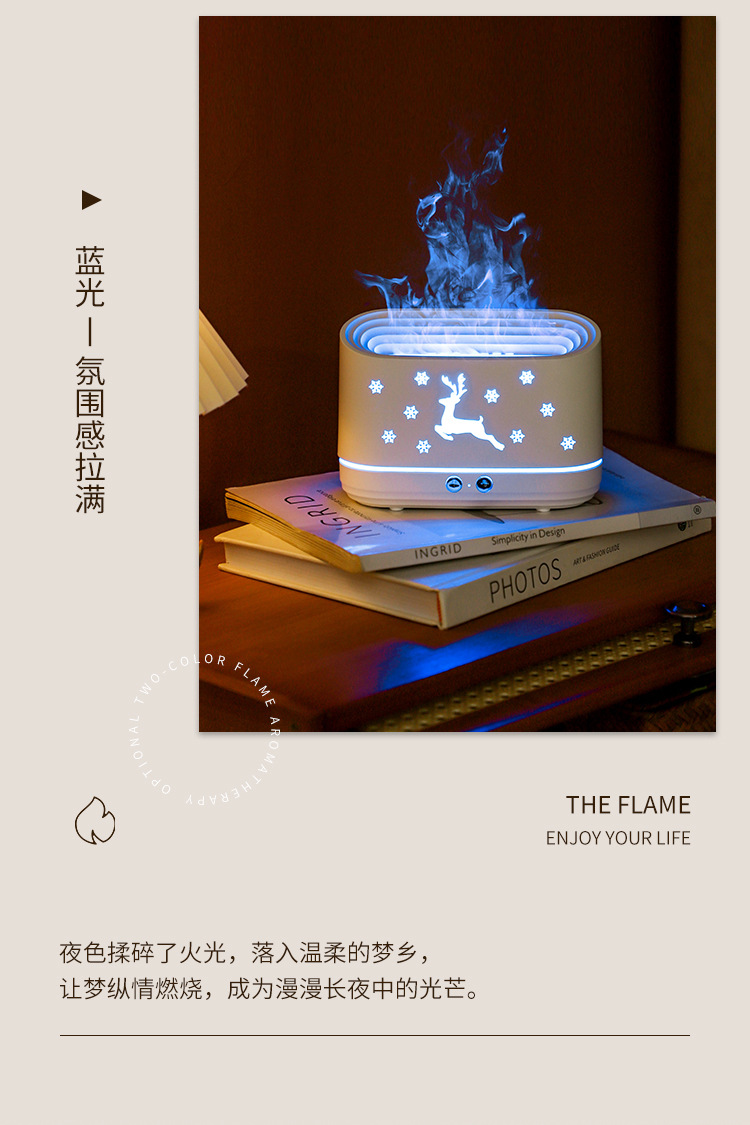 New USB Creative 3D Simulation flame household silent humidifier Lucky Deer Ambient Light Fog Volume Aroma Diffuser pic 12