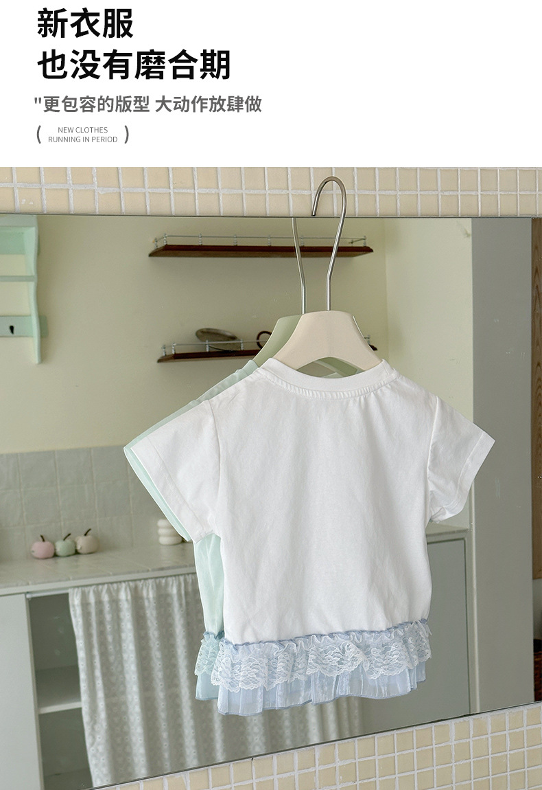 A new summer lace patchwork short-sleeved shirt for girls in 2025, a sweet and fashionable T-shirt for children pic 18