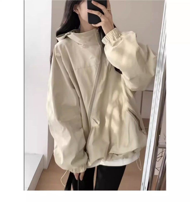 美式连帽冲锋衣外套女2023新款春秋装休闲百搭户外宽松薄款防晒衣详情8