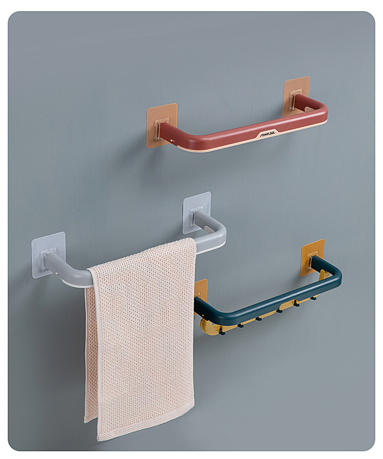 Non-punching towel rack, bathroom towel bar, foldable multi-functional small hook, double-layer bath towel rack for home use pic 5