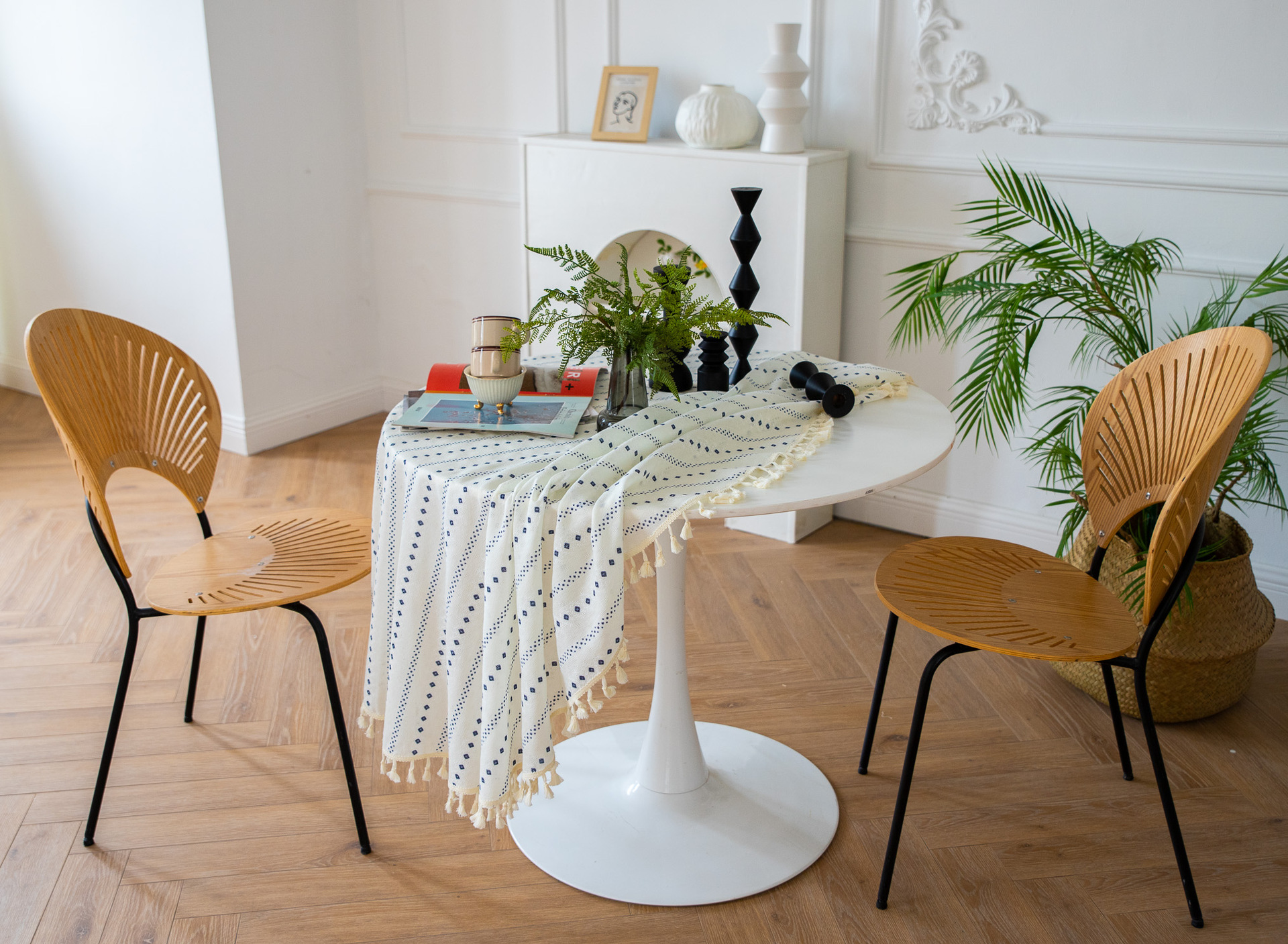 Cross-border Amazon Japanese plain tablecloth, Japanese fresh and light blue striped pure cotton and linen tablecloth and desk cover pic 27
