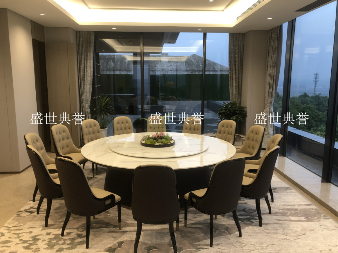 Solid wood furniture for five-star hotels in Hangzhou, seafood style, marble electric dining table, high-end club, light luxury large round table pic 19