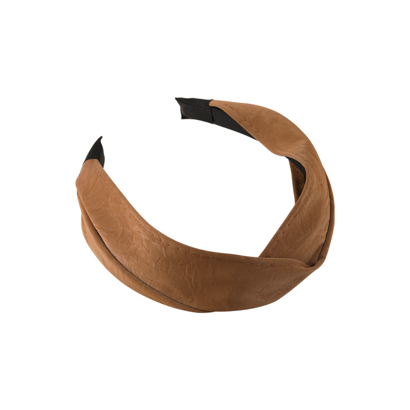 Retro solid color Pu leather wide cross headband, versatile for women, simple hairband for washing face, hair pressure and trendy headwear pic 21