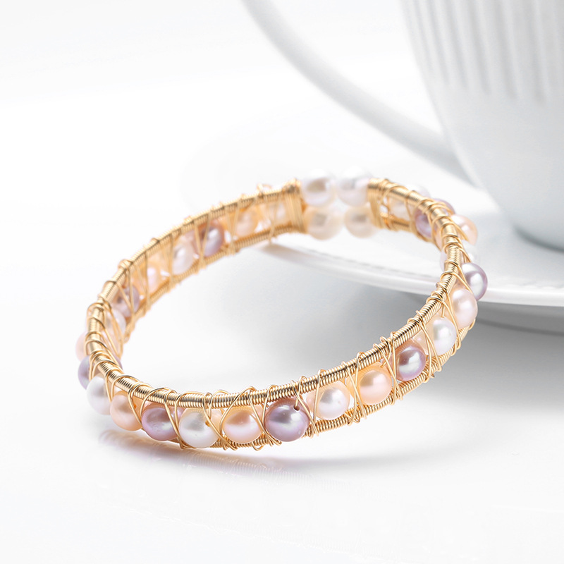 Natural freshwater pearl 14K gold-plated wound bracelet, multi-bead one-arrow heart-piercing double-row bracelet, a grand European and American girl pic 3