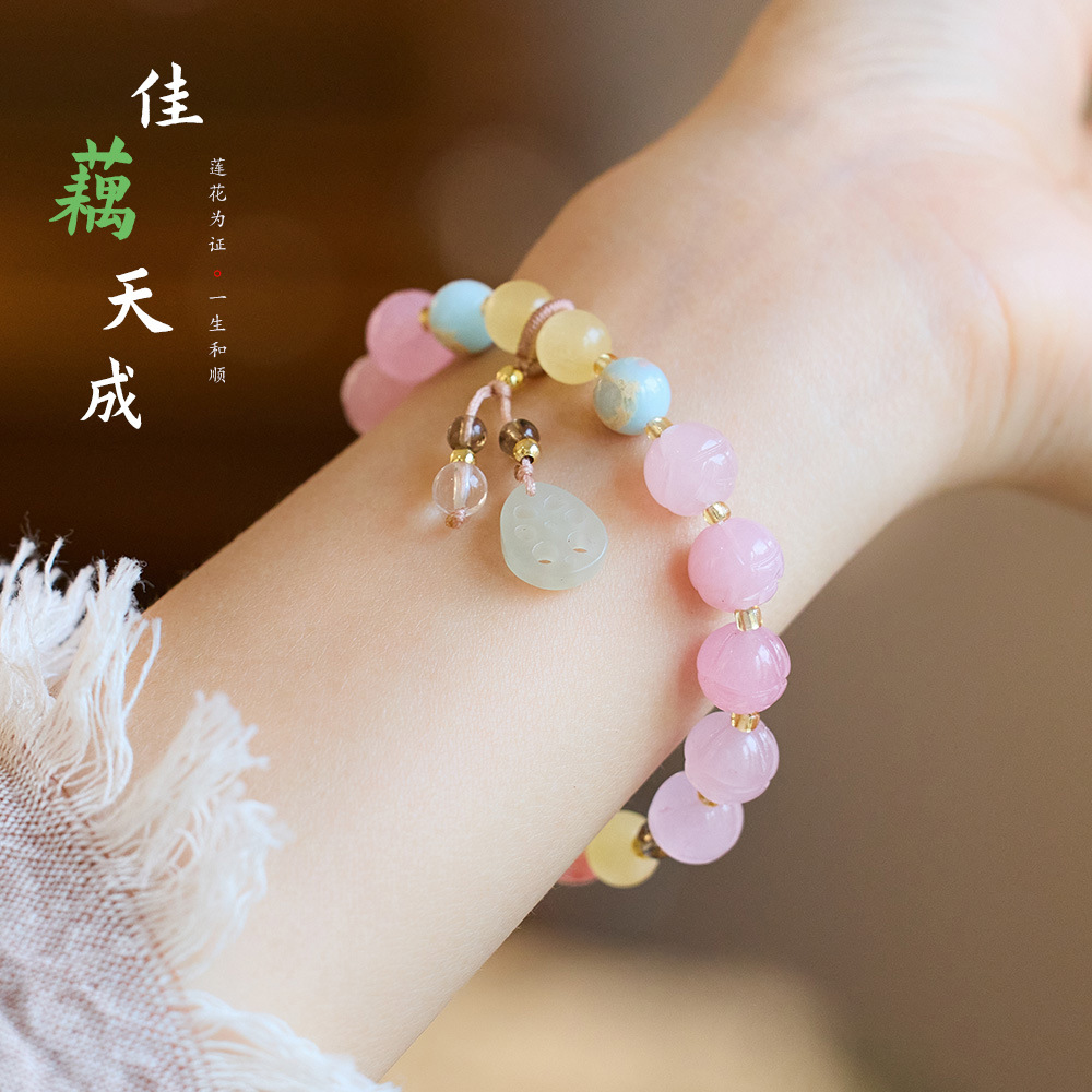 Temple bestseller Natural golden thread jade lotus bracelet, Good Luck Lotus Lotus Bag, bulging ancient-style jade bracelet wholesale pic 17