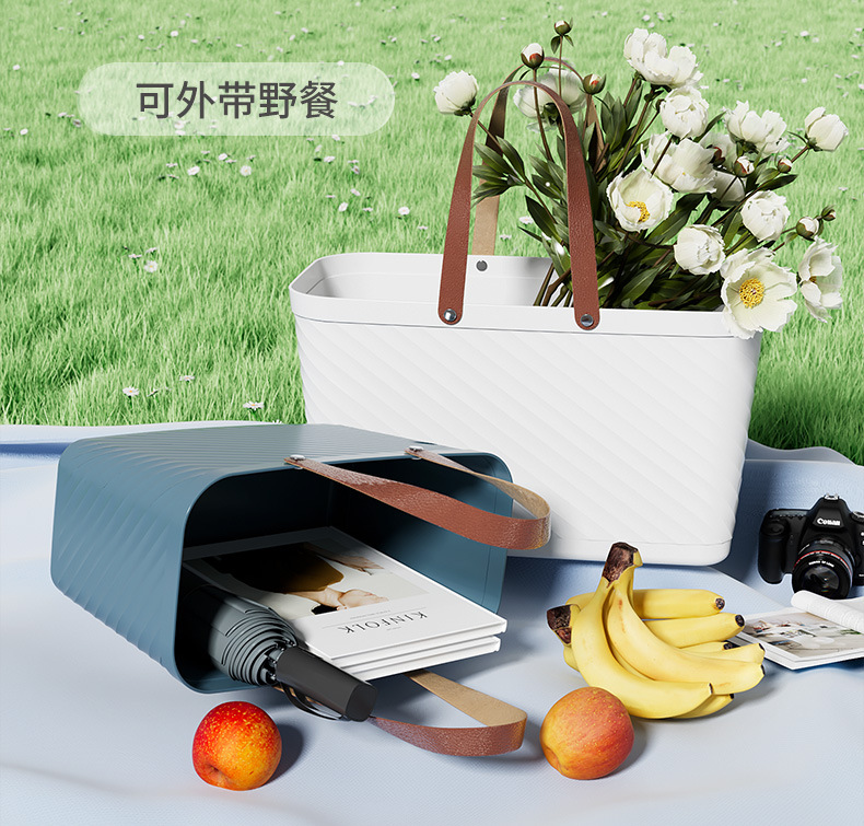 户外野餐篮子塑料日式手提收纳篮洗衣篮便捷式购物置物篮收纳筐子详情19