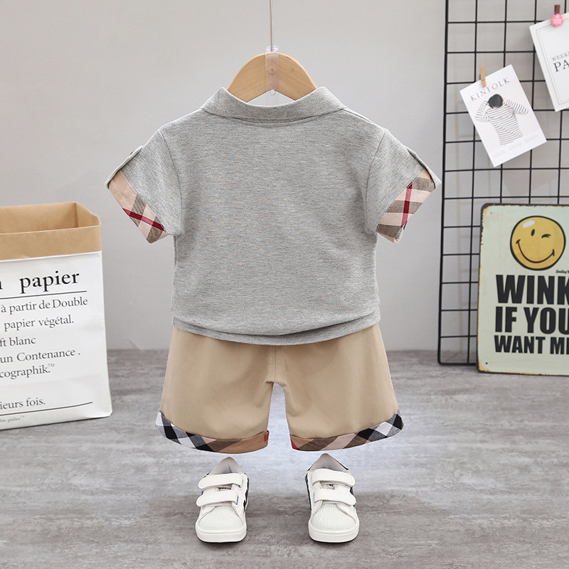 Niño traje de verano manga corta con solapa polo verano 2022 nuevo niño casual penteado dos piezas moda pic 3