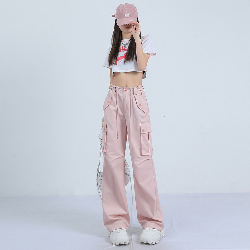 美式直筒工装裤女2024年春季新款高腰宽松显瘦窄版阔腿休闲裤详情2