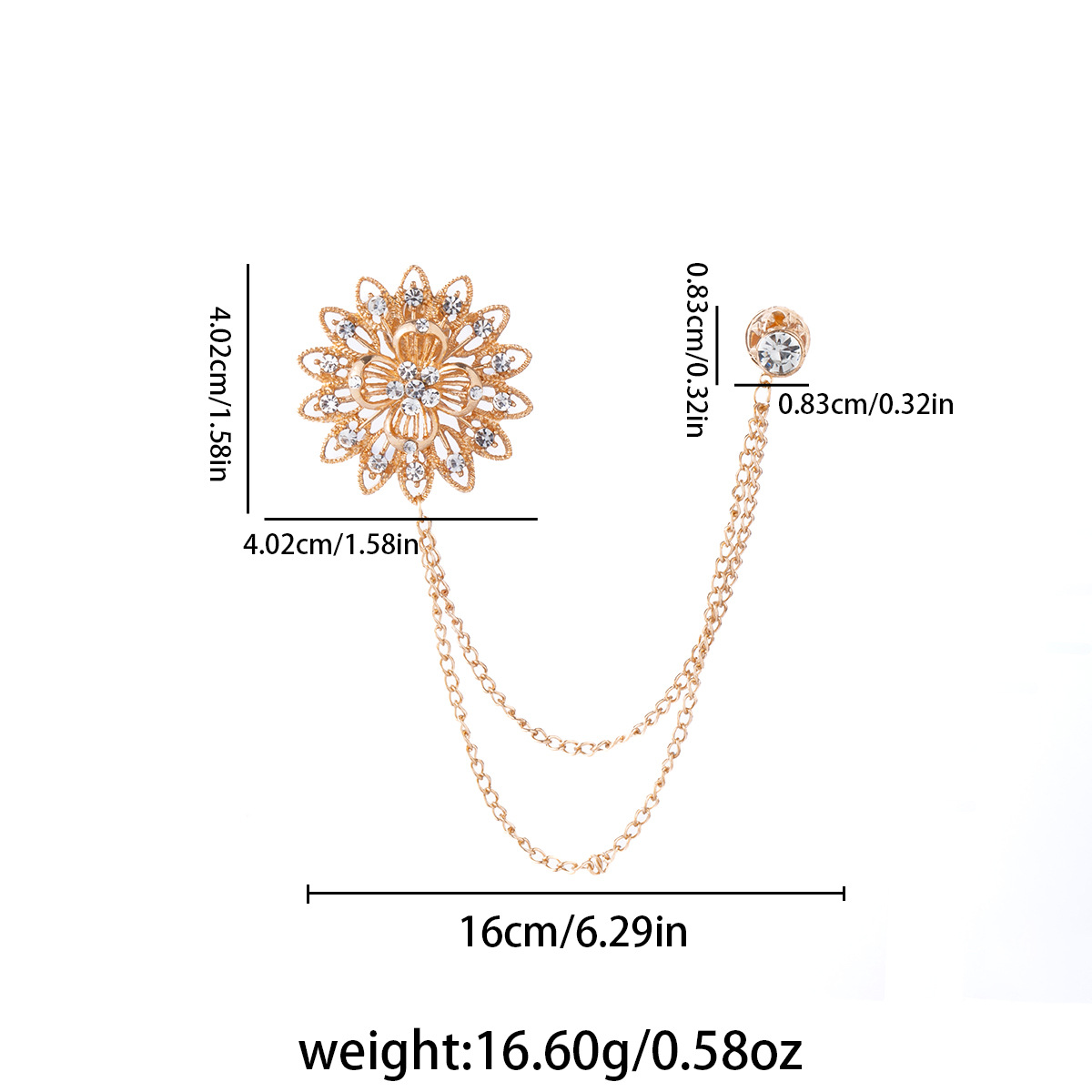 European and American style, fashionable, simple and elegant design sense, floral badge, collar pin, double-layer tassel chain brooch and brooch accessory pic 2