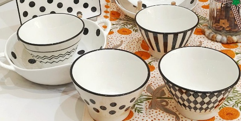 【赫本风八件套】简约波点花色陶瓷饭碗双耳个性家用餐具套装组合详情4