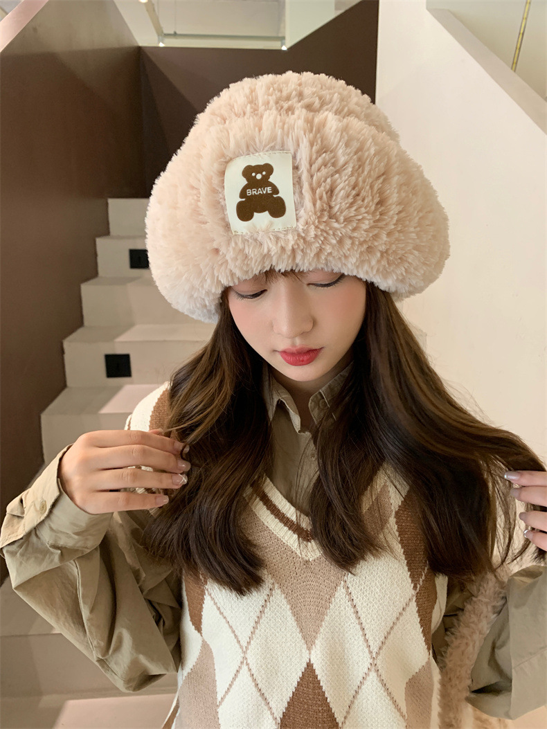 Sheepskin fleece headwear and ear-protecting hat, big head collar to show off face, little Northeast Mongolian cold-proof knitted hat, cute little bear pic 21