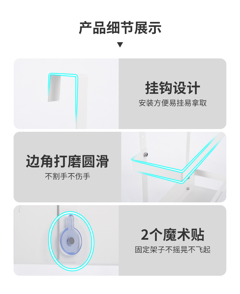 跨境厨房橱门置物架 保鲜膜懒人抹布挂架 家用清洁用品收纳挂篮详情26