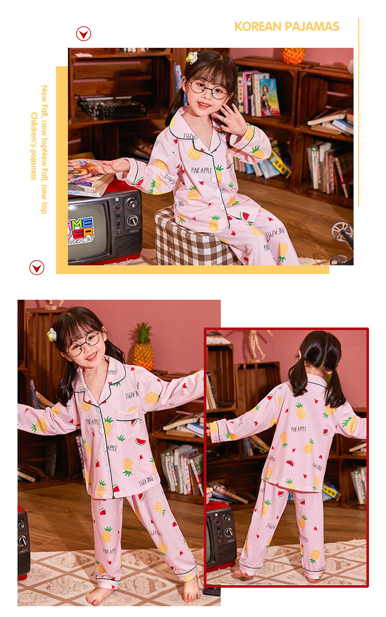 儿童睡衣女孩春夏长袖翻领牛奶丝套装开衫宝宝卡通外贸男童家居服详情9