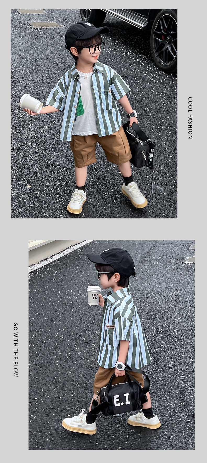 儿童短袖薄款衬衫2024新款男童夏季酷帅衬衣宝宝洋气条纹夏装上衣详情8