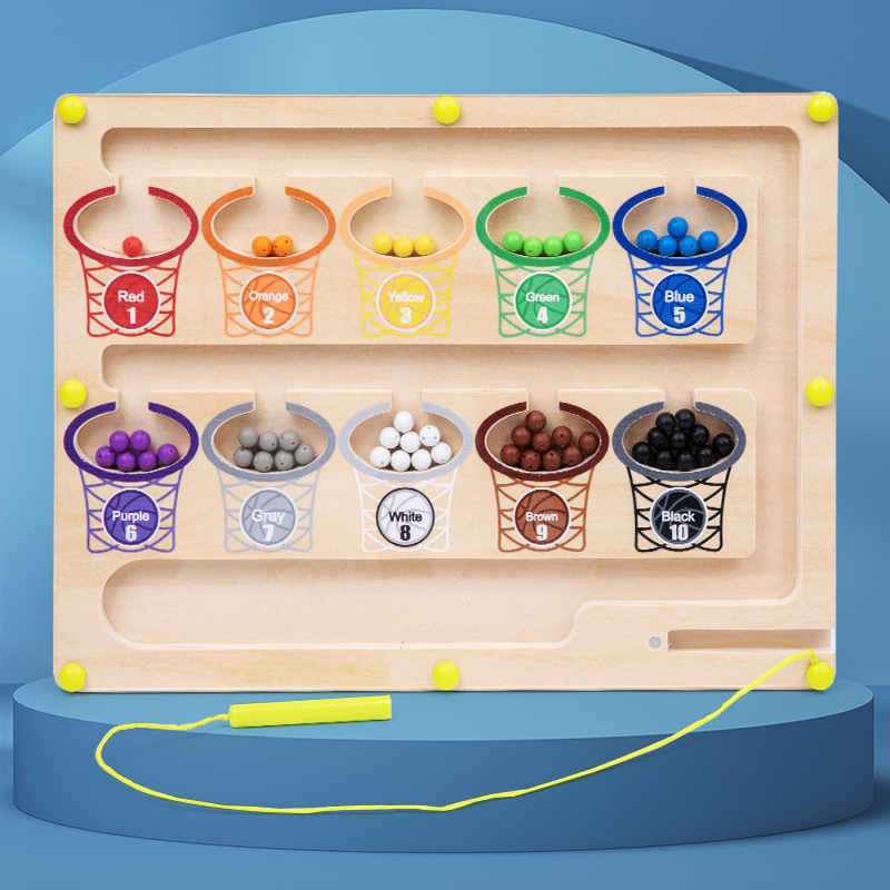 儿童益智木质制场景迷宫桌面玩具走珠专注力训练磁力运笔滚珠批发详情3