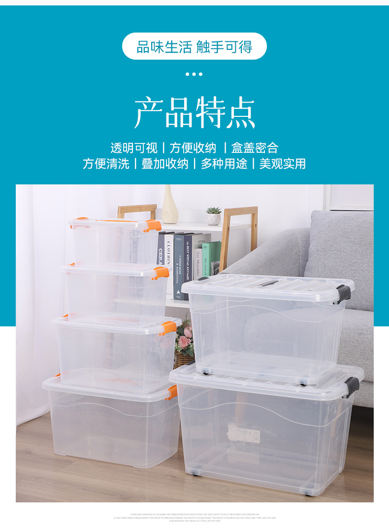 批发透明防摔手提带盖清洁桌面收纳盒子箱子整理箱收纳箱详情2