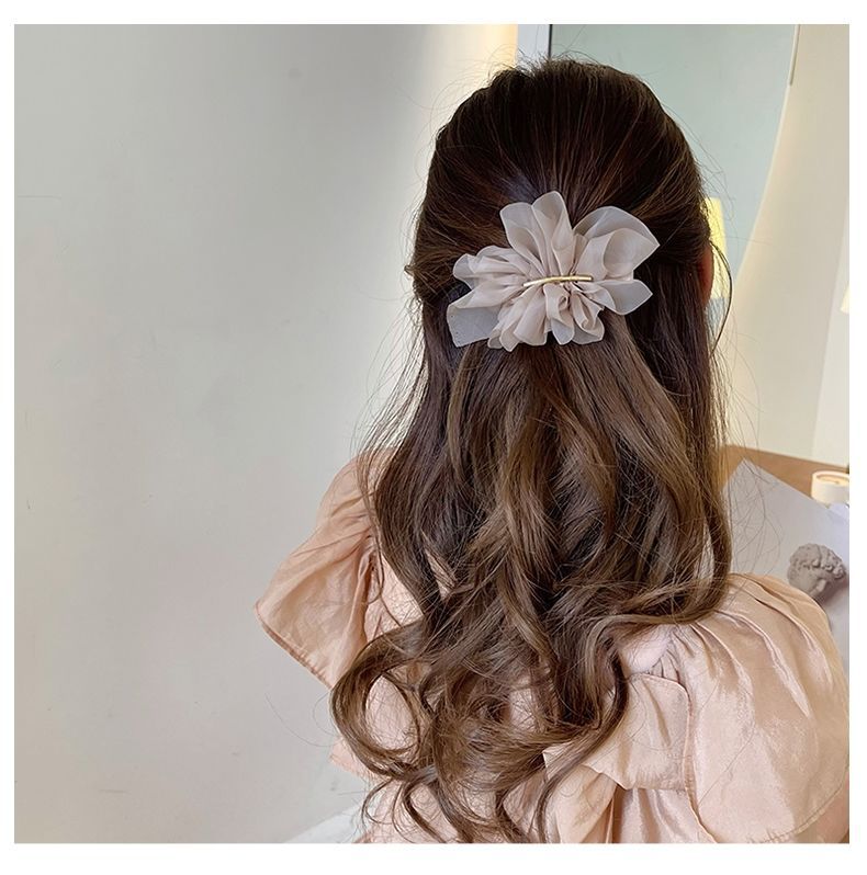 超仙气质雪纺花朵发夹女夏季后脑勺马尾夹子头饰高级感简约弹簧夹详情5