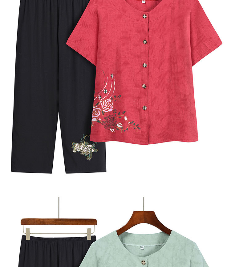 妈妈装夏季中老年人女款奶奶两件套短袖圆领开衫印花上衣套装衣服详情9