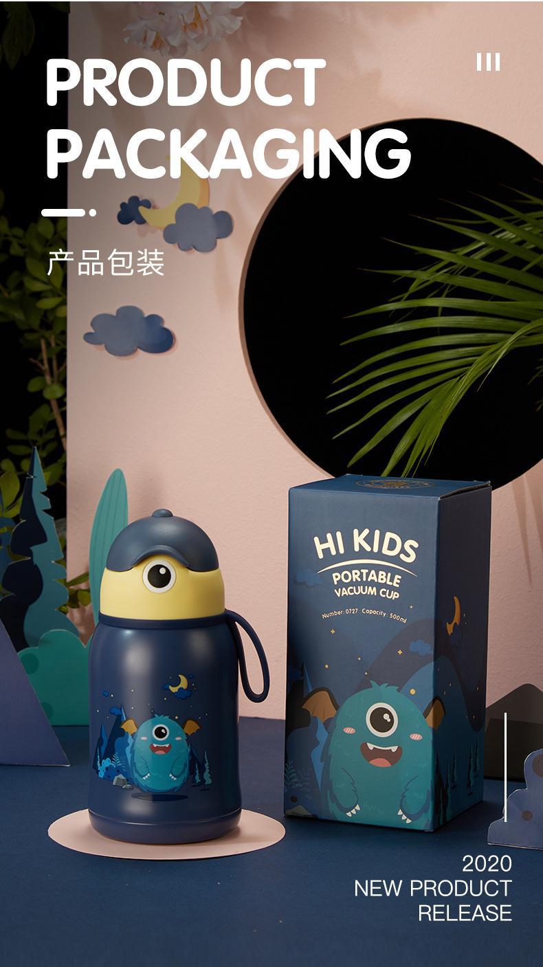 新款儿童卡通保温杯 316不锈钢学生保温壶创意双盖带吸管水杯批发详情11