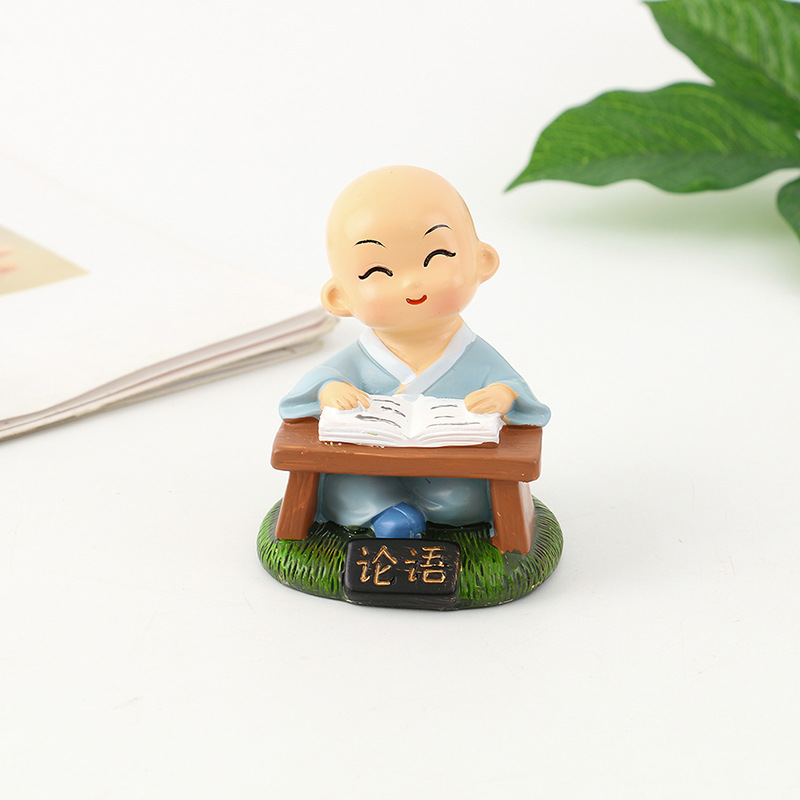 新款可爱卡通桌面小摆件四书五经博学看书小和尚树脂工艺品摆件详情11