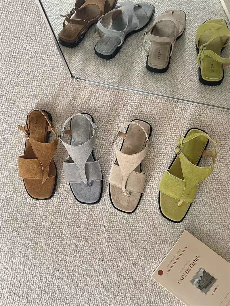 小众设计感真皮平底凉鞋女2024夏新款复古百搭扣带夹脚罗马沙滩鞋详情12