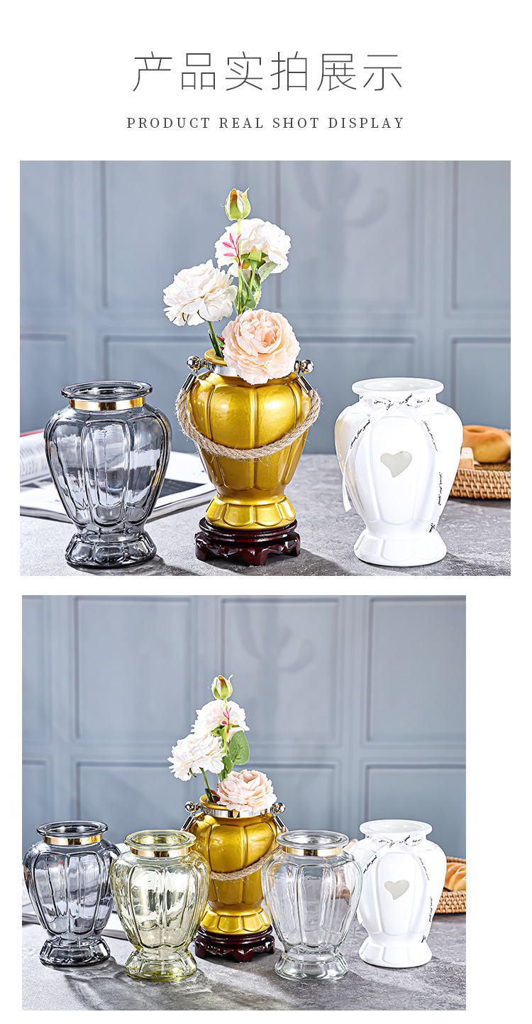 The manufacturer sells modern and simple imitation ceramic glass wide-mouthed fresh dried flower vases and creative living room ornaments pic 8